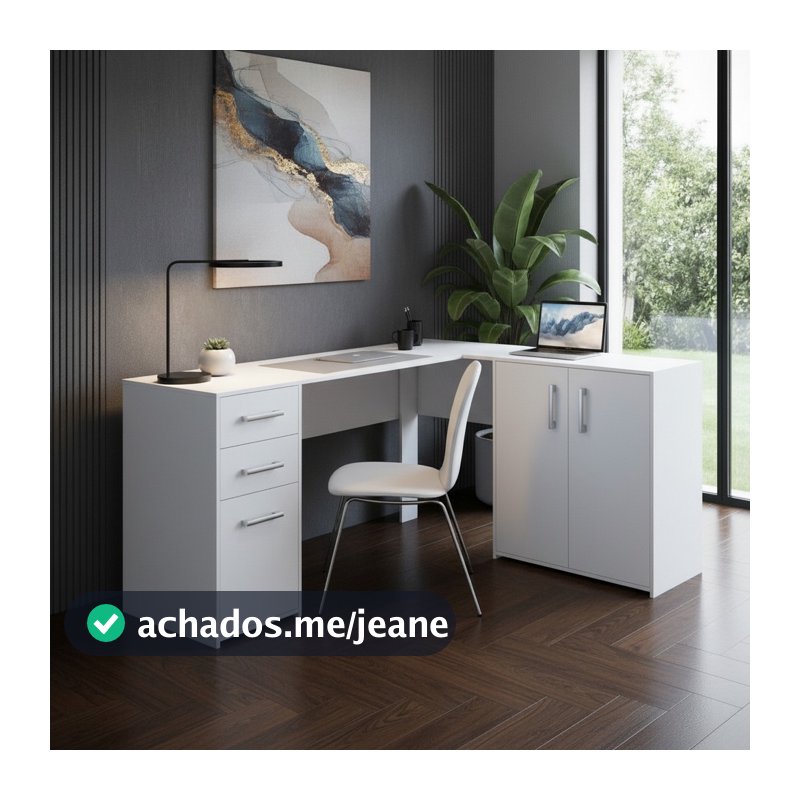 Mesa de Escritório em L 3 Gavetas 2 Portas  Denver