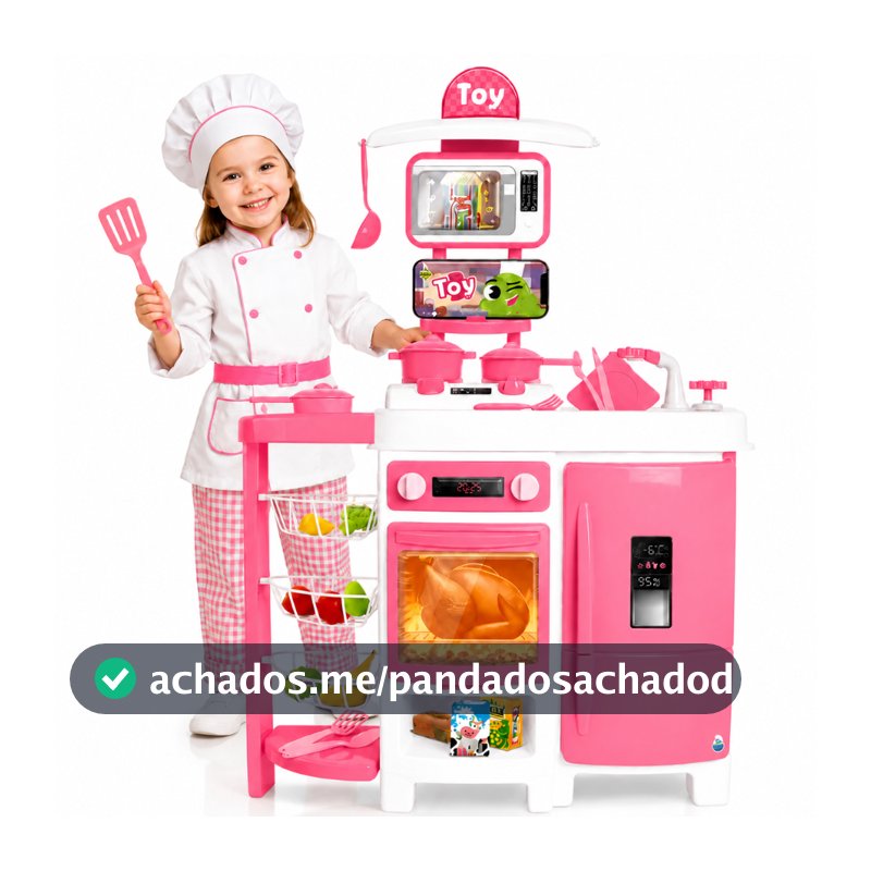 Cozinha Infantil Grande Com Geladeira Completa 92 CM Sai Água de Verdade Fruteira Forno Fogão Rosa