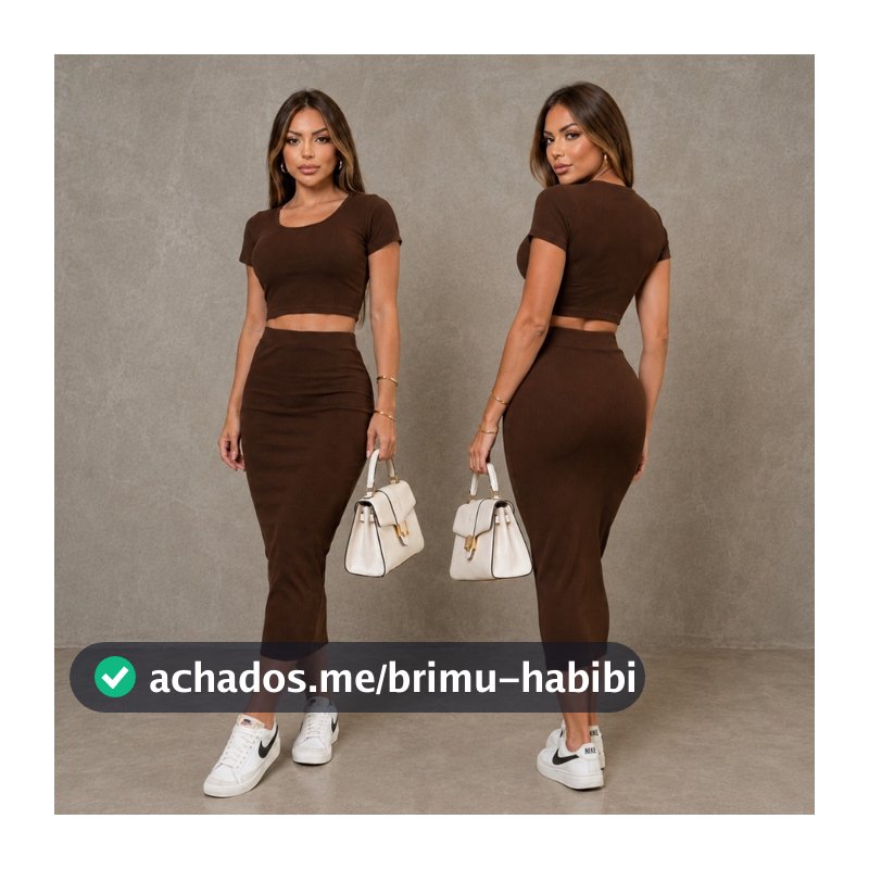 Conjunto Saia Longa Ribana com Fenda - Moda Canelada - Estilo Blogueira