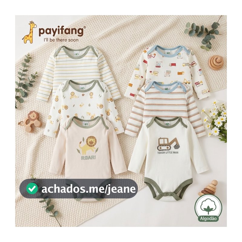 Payifang Kit 6 Peças Body Bebê Manga Longa 60% Algodão 40% Poliéster Veículo Obra Infantil Menino