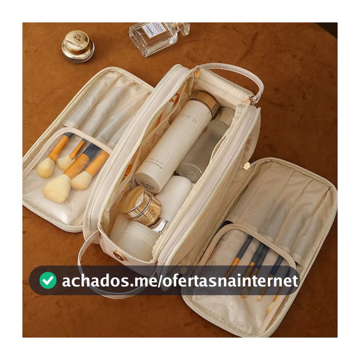 Bolsa Cosmética De Grande Capacidade Com Abertura Em Forma De U Para Mulheres Portátil Viagem Multi-Compartment Couro