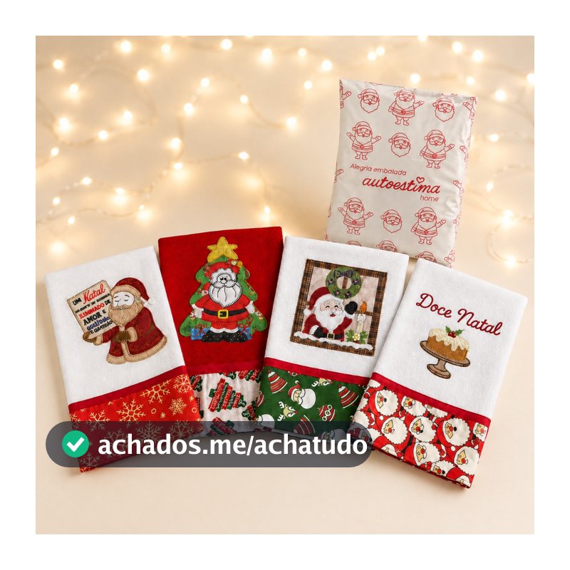 Kit 4 Panos De Prato / Copa  Natal Bordado - 100% Algodão Sacaria Pé de Galinha