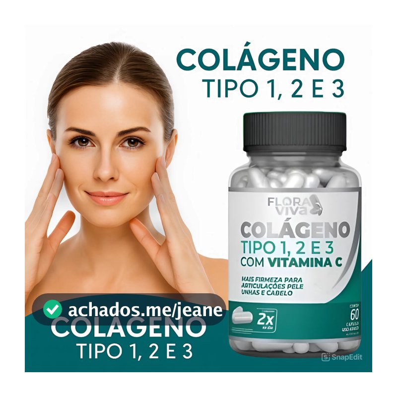 Colágeno Tipo 1, 2 e 3 com Vitamina C - 60 Cápsulas | Articulações, Pele e Cabelos | Flora Viva