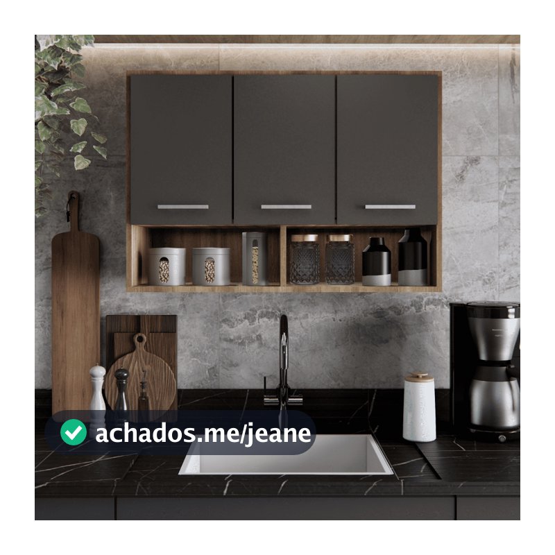 Armário 3 Portas Organizador Multiuso Pronta Entrega Com Nicho para Canecas Móveis Bonatto