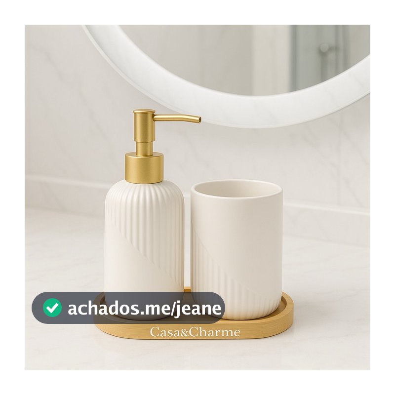 Kit Banheiro Lavabo Completo Porta Sabonete Liquido Dispenser Porta Escova de Dente Cerâmica Luxo