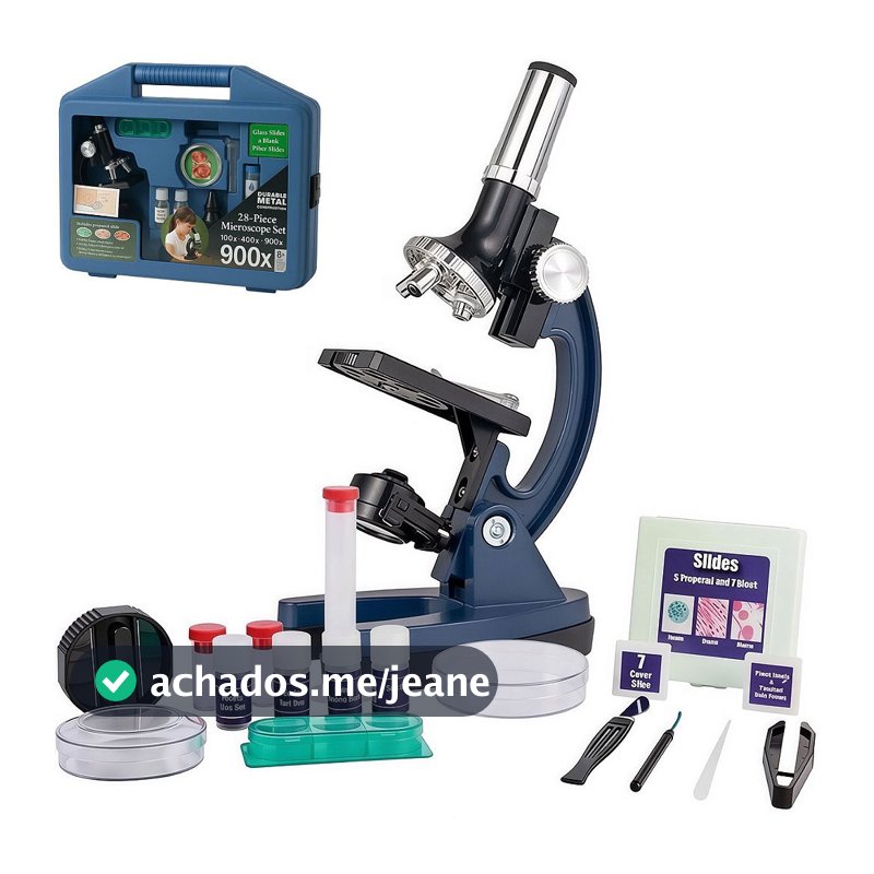 Kit Microscópio Biológico Infantil 28 Peças Lorben Educacional Portátil 100x 400x 900x com Maleta