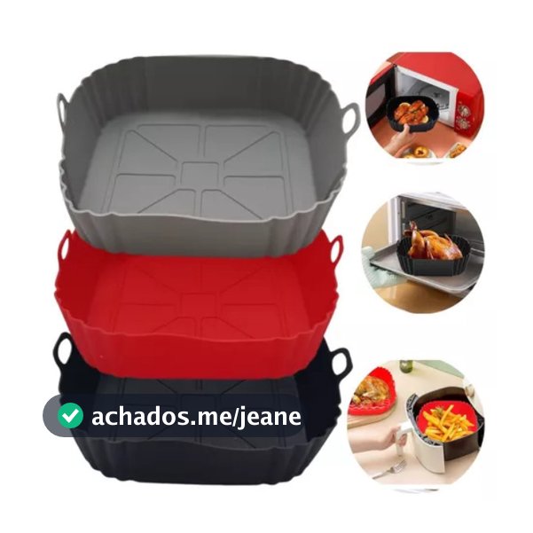 KIT 03 Formas de Silicone Quadrada Antiaderente Assadeira Air Fryer Forno Forma para Fritadeira Elétrica c Alça QUADRADA