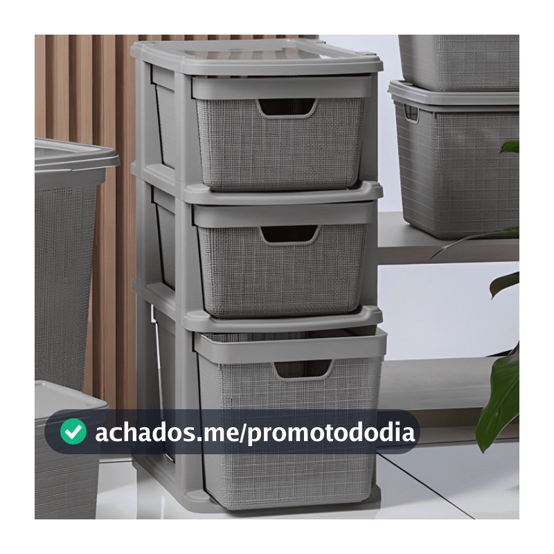 Gaveteiro Organizador de Chão  de Plástico com 3 Gavetas 15 litros Moderno com Textura Jutta