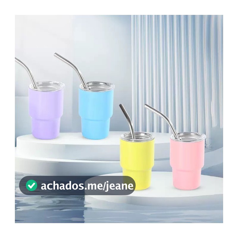 Kit 50 Mini Copo Térmico C/ Canudo, 90ml, Aço Inox.Taça de vinho