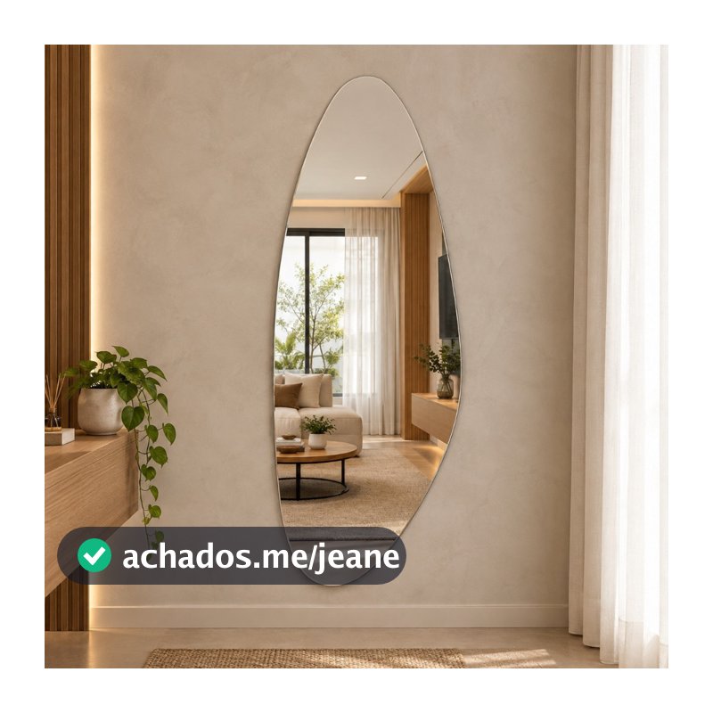 Espelho Orgânico Pou 120x50 Lapidado Moderno Grande Com Suporte Invisível Luxo
