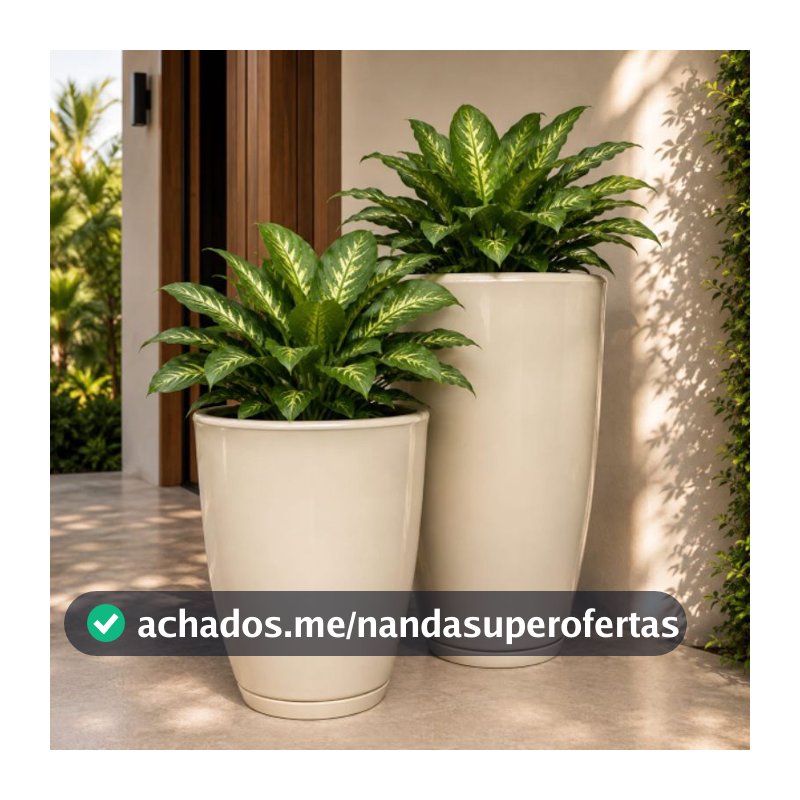 Kit 2 Vasos de Polietileno Cone Bojo Polido 1 e 2 Para Plantas Resistente Impermeável com Prato Coletor