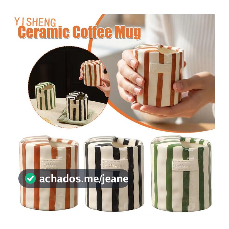 Caneca De Café De Cerâmica YISHENG , Xícara Expresso Listrada Pintada À Mão , Aderência Confortável