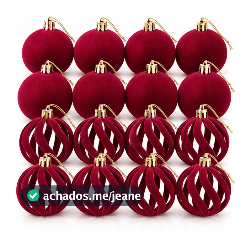Kit 16 Bolas de Natal 6cm em Veludo 8 Lisas 8 Vazadas Enfeite Árvore Natal