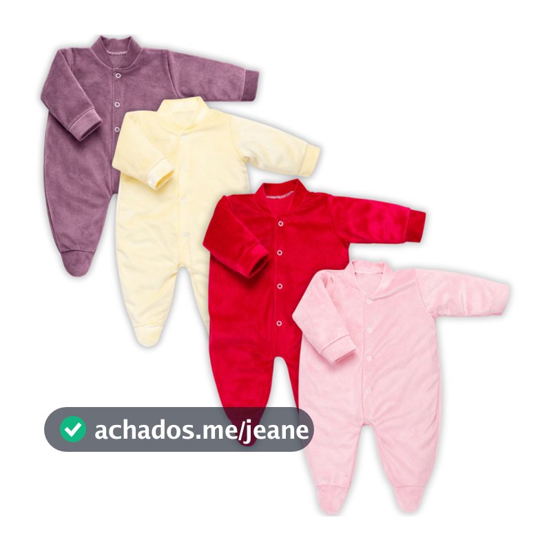 Kit 4 Peças Macacão Bebe Plush Liso Inverno Veludo  Macio Menina
