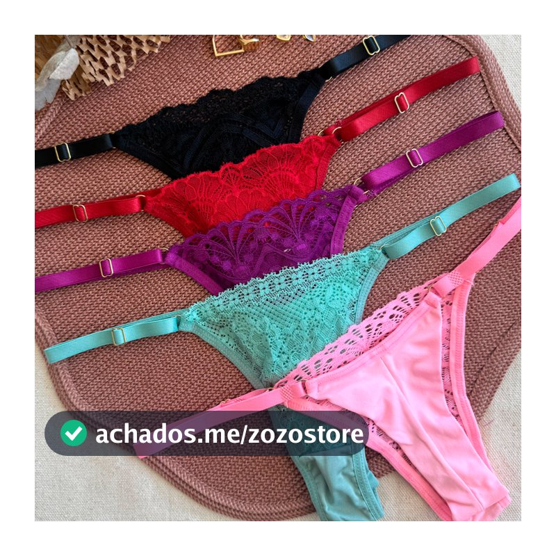 Kit 5 Calcinha Fio Duplo Empina Bumbum em Microfibra e Renda com Alças Regulaveis