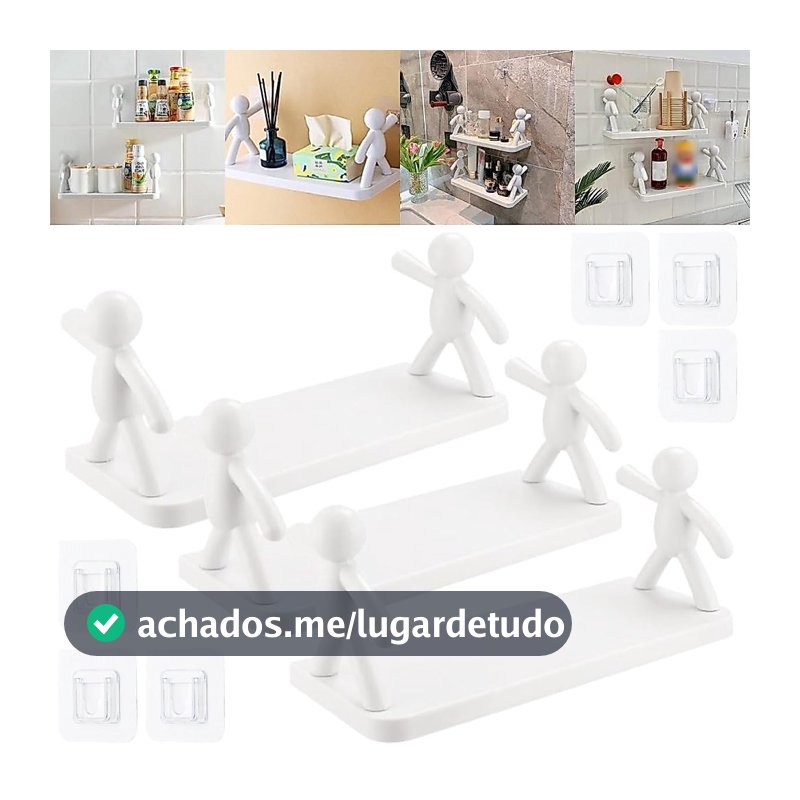Prateleira Adesiva Sem Furar Organizador de Parede Multiuso Modelo Boneco para Banheiro e Cozinha
