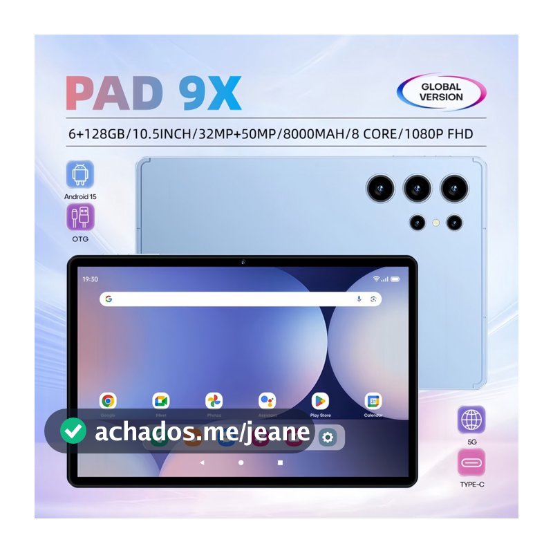 Pad 9X Tablet Android Desbloqueado 6+128GB Dual SIM WiFi Conexão Estável 8000mah