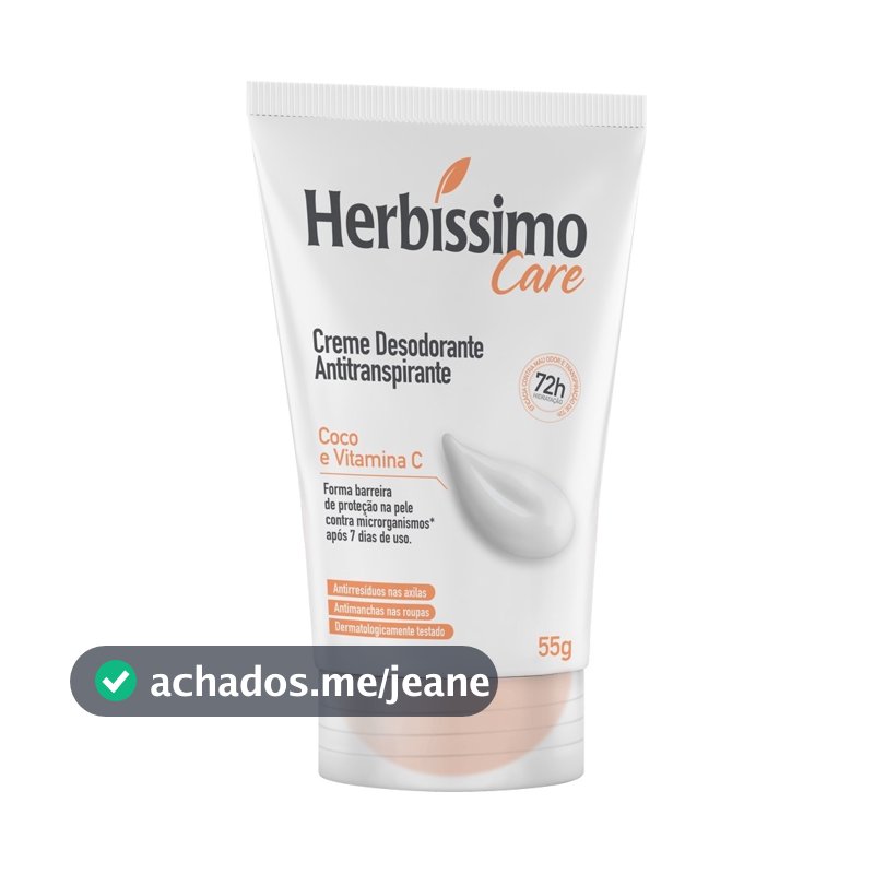 Creme Desodorante Antitranspirante Herbíssimo Bisnaga Care Coco E Vitamina C 55g