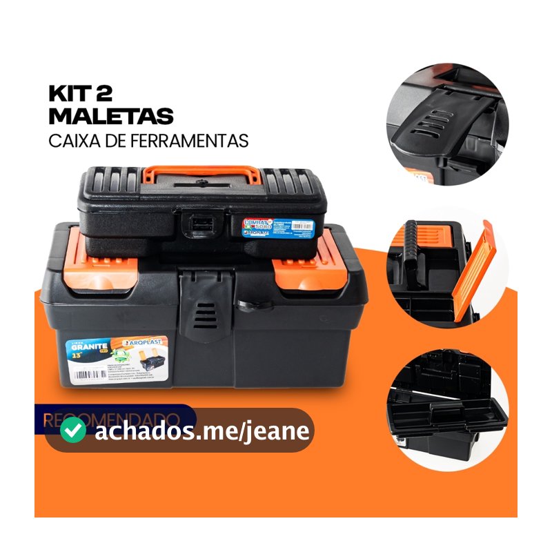Kit 2 Maletas Caixa de Ferramentas Grande Reforçada Multiuso Organizador Tática Resistente