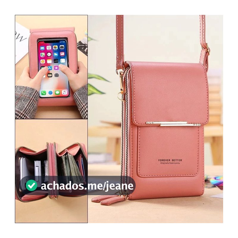 Crazy Bag Bolsa Feminina Transversal Touch Screen com Porta Celular e Cartão Fecho Magnético