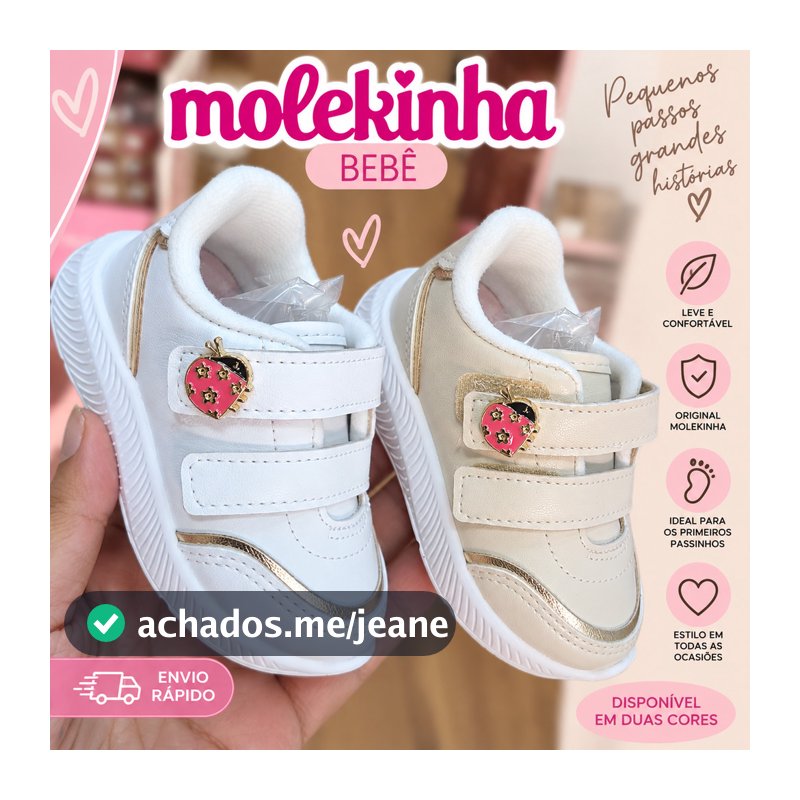 Tênis Bebê Molekinha Napa Turim Brilho Itália Infantil Menina Original com Velcro