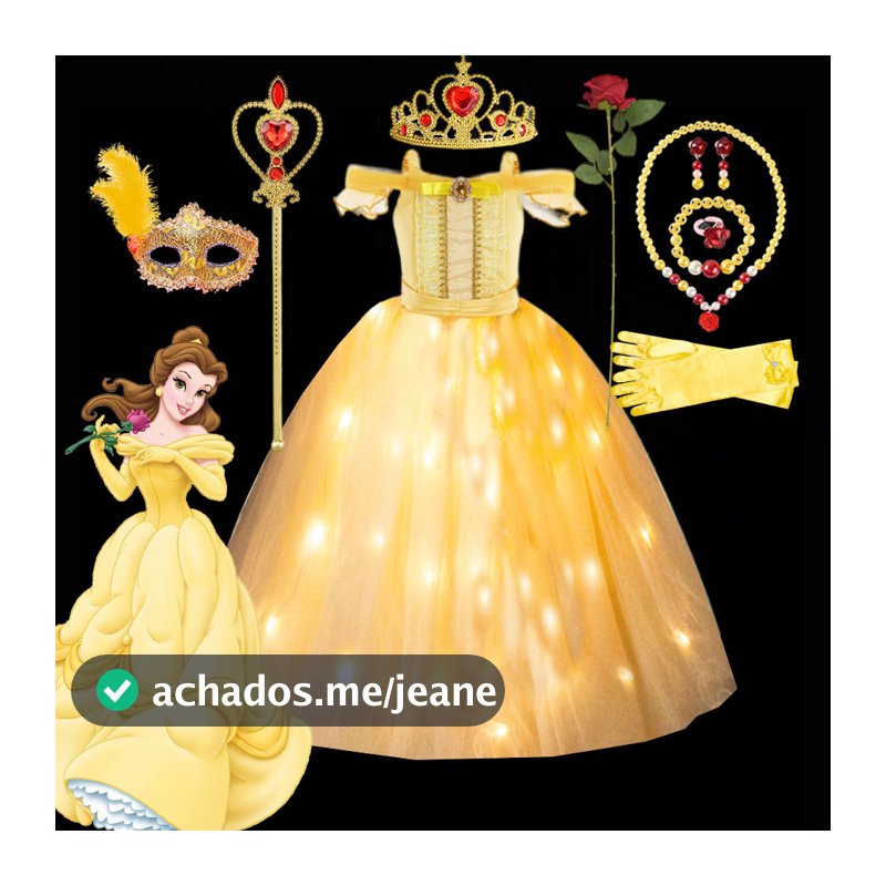 DY Crianças Belle Bela E A Fera Vestido De Baile Com LED Menina Princesa Festa Acender Fora Do Ombro Criança Roupas De H