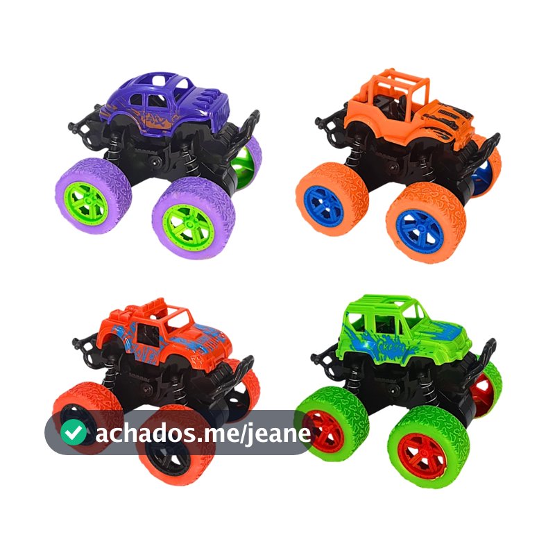 Kit 4 Carrinho Brinquedo Infantil Carro Bate Volta Monster Truck 4x4 Cambalhota 360 Colorido Atacado
