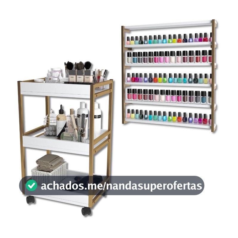 Kit Carrinho Auxiliar Industrial e Expositor Nicho Suporte Para Esmalte Salão De Beleza Manicure