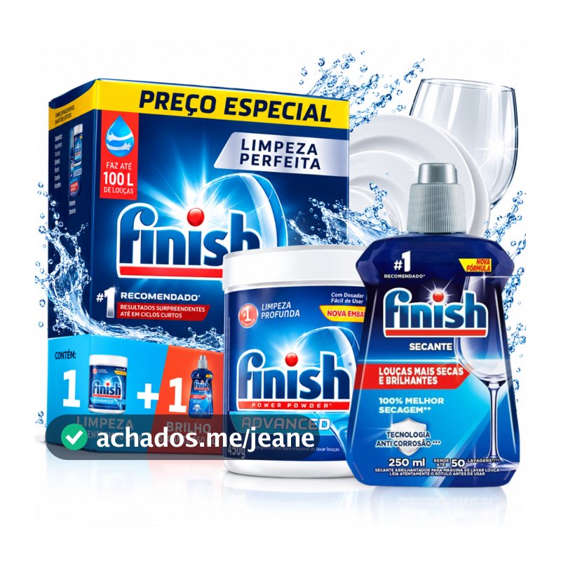 Kit Finish Detergente Pó 450g E Secante Abrilhantador 250ml Lava Louças