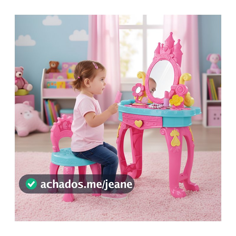 Brinquedo Penteadeira Princesas Infantil com Banquinho e Acessórios