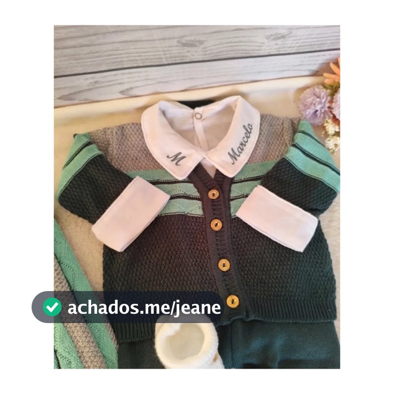 Saída de maternidade Personalizada em tricot  Luxo Menino verde com nome bordado kit com 5 peças safari