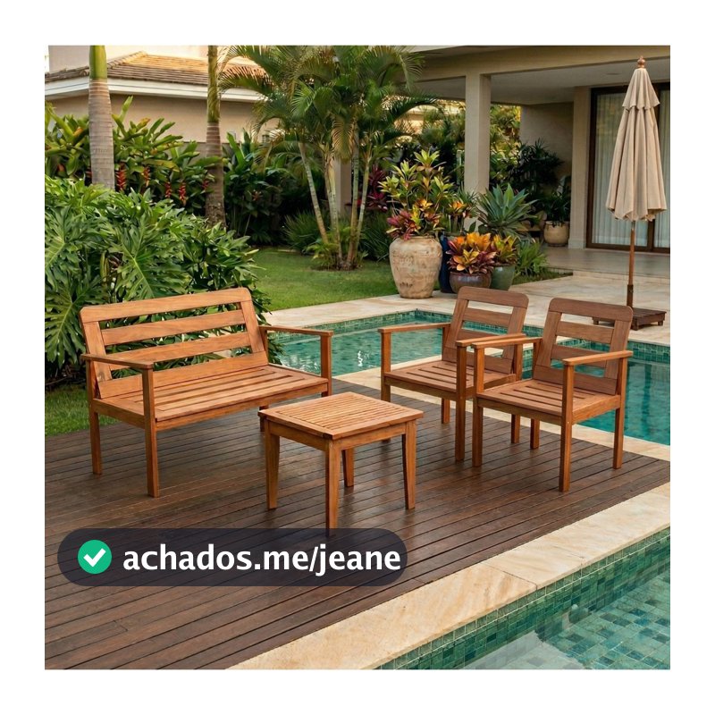 Conjunto para Jardim em Madeira Maciça 1 Sofá 2 Poltronas e Mesa de Centro Yescasa Marrom Cairo Não