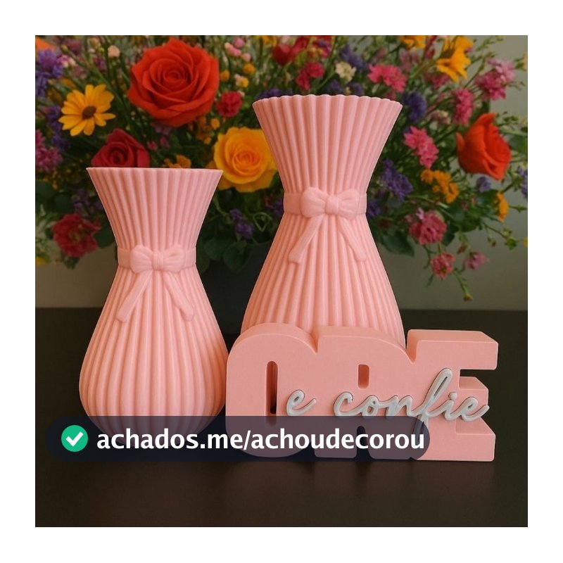 Kit Vasos Decorativos Laços + Enfeite Ore e Confie – Decoração Elegante, Mesa Posta, Sala, Quarto, Home Decor fé rosa