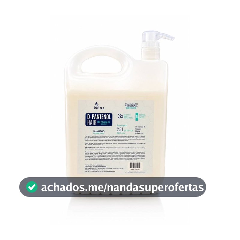 Shampoo Hidratante D-Pantenol Hair 2,5L Galão Profissional Sem Sal Pró Vitamina B5 Colágeno Força brilho Auto rendimento