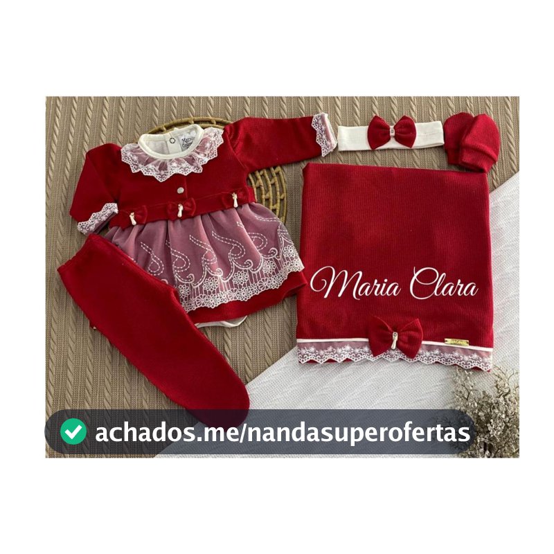 Kit Saída de Maternidade 6 Peças Luxo para Bebê Menina com Nome Personalizado Tam. RN (0-2 Meses)
