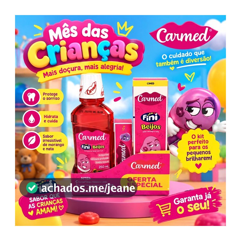 Kit Carmed Beijos Fini Gel Dental + Enxaguante + Labial