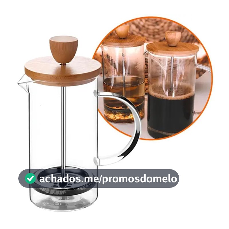 Cafeteira Prensa Francesa Vidro 350ml Com Tampa Bambu Café