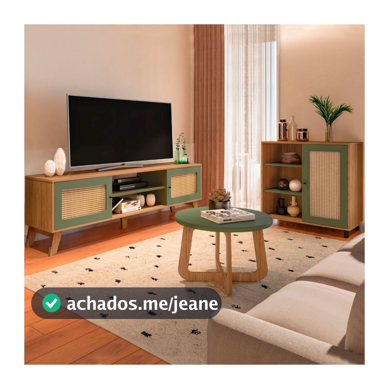 Sala de Estar Completa para TV Até 75 Polegadas Charlotte 3 Portas 3 Prateleiras Carvalho/Menta - Pnr Móveis