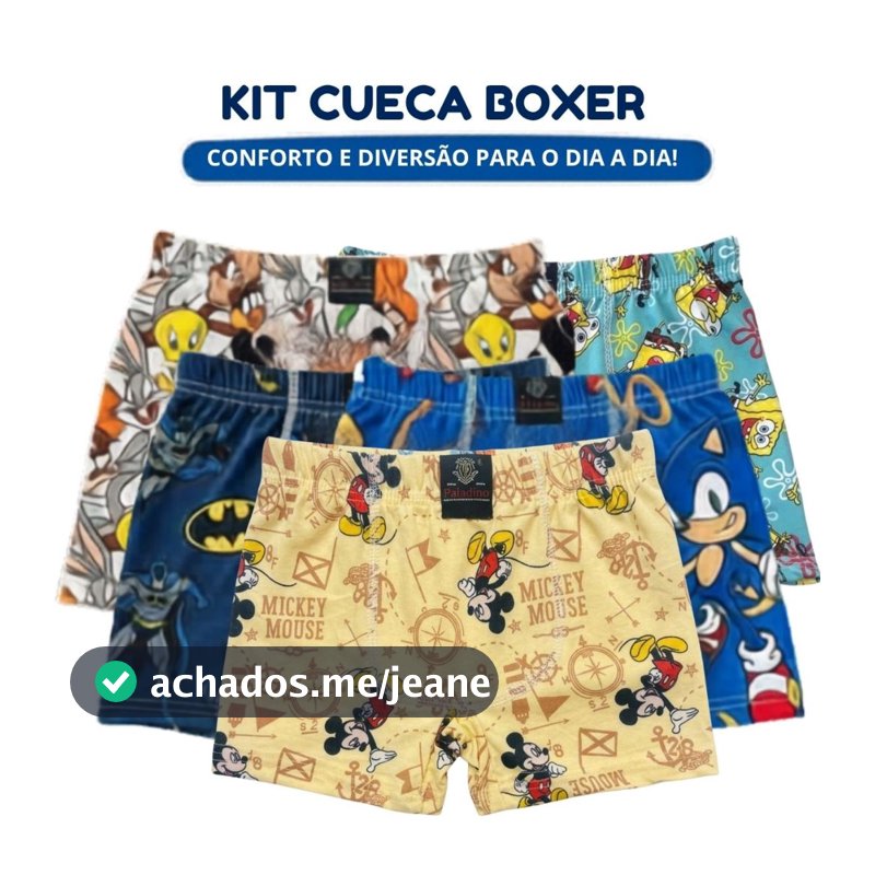 Kit Cueca Boxer Box Infantil  Masculina Confortável Microfibra Estampas Sortidas 5-10