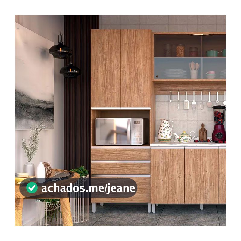 Paneleiro Amazonita com 2 Portas, 3 Gavetas, 3 Prateleiras e 71cm de largura Bartira