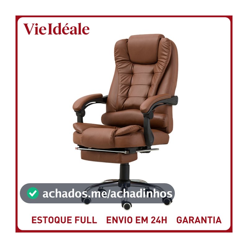 Cadeira de escritório presidente, cadeira de home office com apoio para os pés e encosto ajustável（Preto）