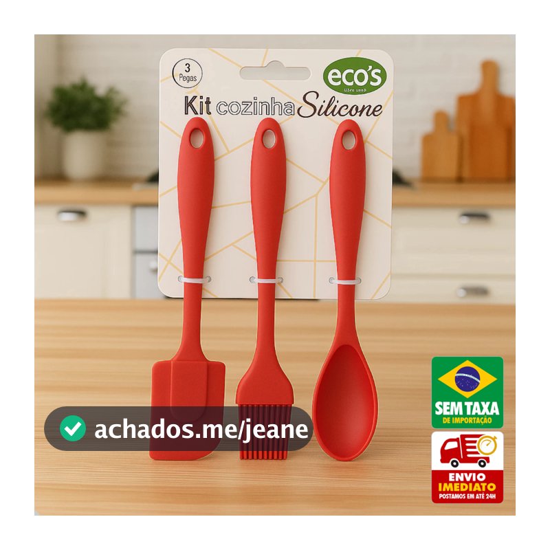 Kit Utensílios de Cozinha Silicone 3 Peças Espátula Pincel Colher Resistente ao Calor