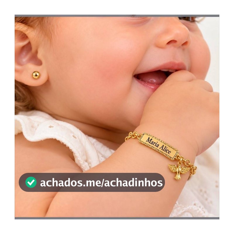 Kit Pulseira Infantil Recém Nascido Personalizado + Brinco Banhado a Ouro 18k Baby SemiJoia