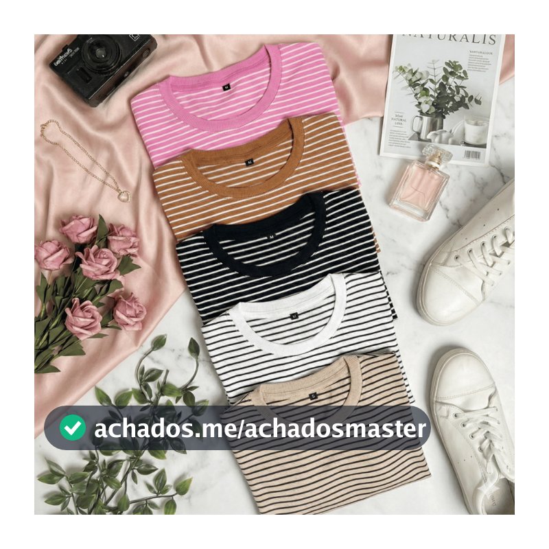 Blusa Feminina Listrada Tshirt Manga Curta Elegante do P ao GG Algodão Confortável Fresca Moda Verão
