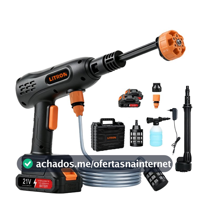 Lavadora de Alta Pressão Portátil Recarregável,6 EM 1 Modos de Jato de Água,Mangueira de 5m, Limpeza para Carro e Jardim