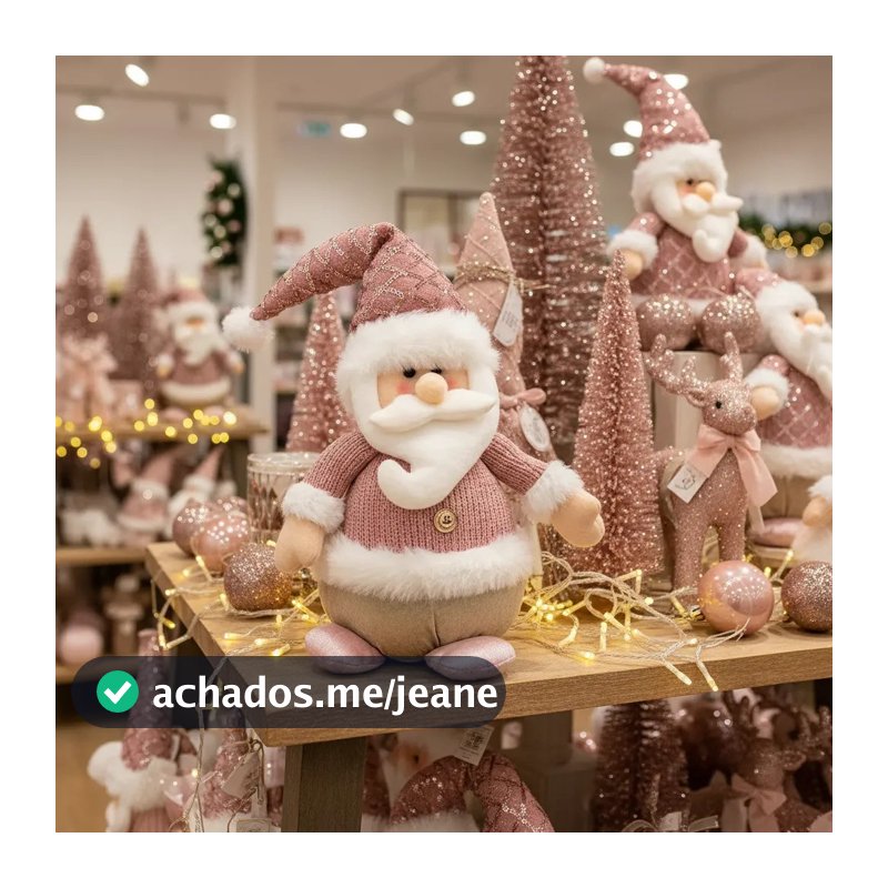 Boneco Papai Noel Rosa Em Pé Pelúcia Decoração Natal 38cm
