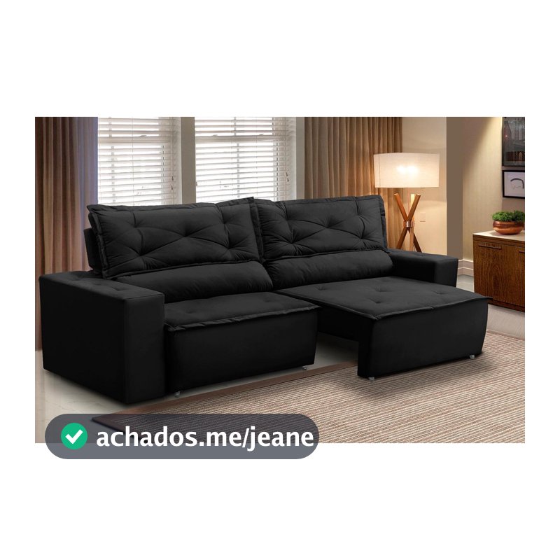 Sofá Retrátil e Reclinável 2 lugares com Molas 1,50m Livia Suede Preto Adonai Estofados