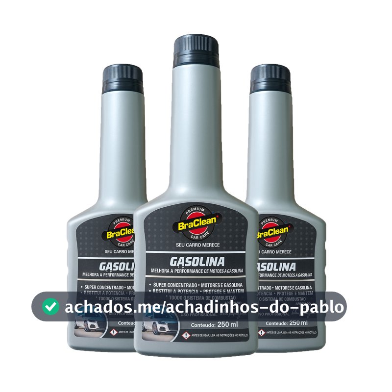 Kit 3 Aditivo Gasolina 250ml limpeza interna de bicos e válvulas via tanque BraClean