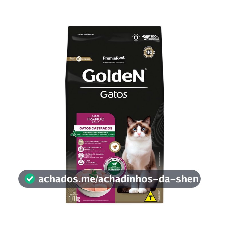 Ração Golden Gatos Adultos Castrados Sabor Frango 10,1kg