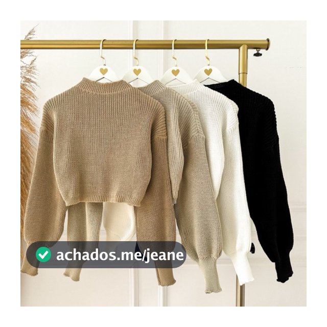 Cropped Feminino Tricot Manga Bufante Inverno